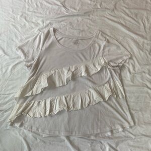 Lane Bryant Asymmetrical Ruffled Gray Tee